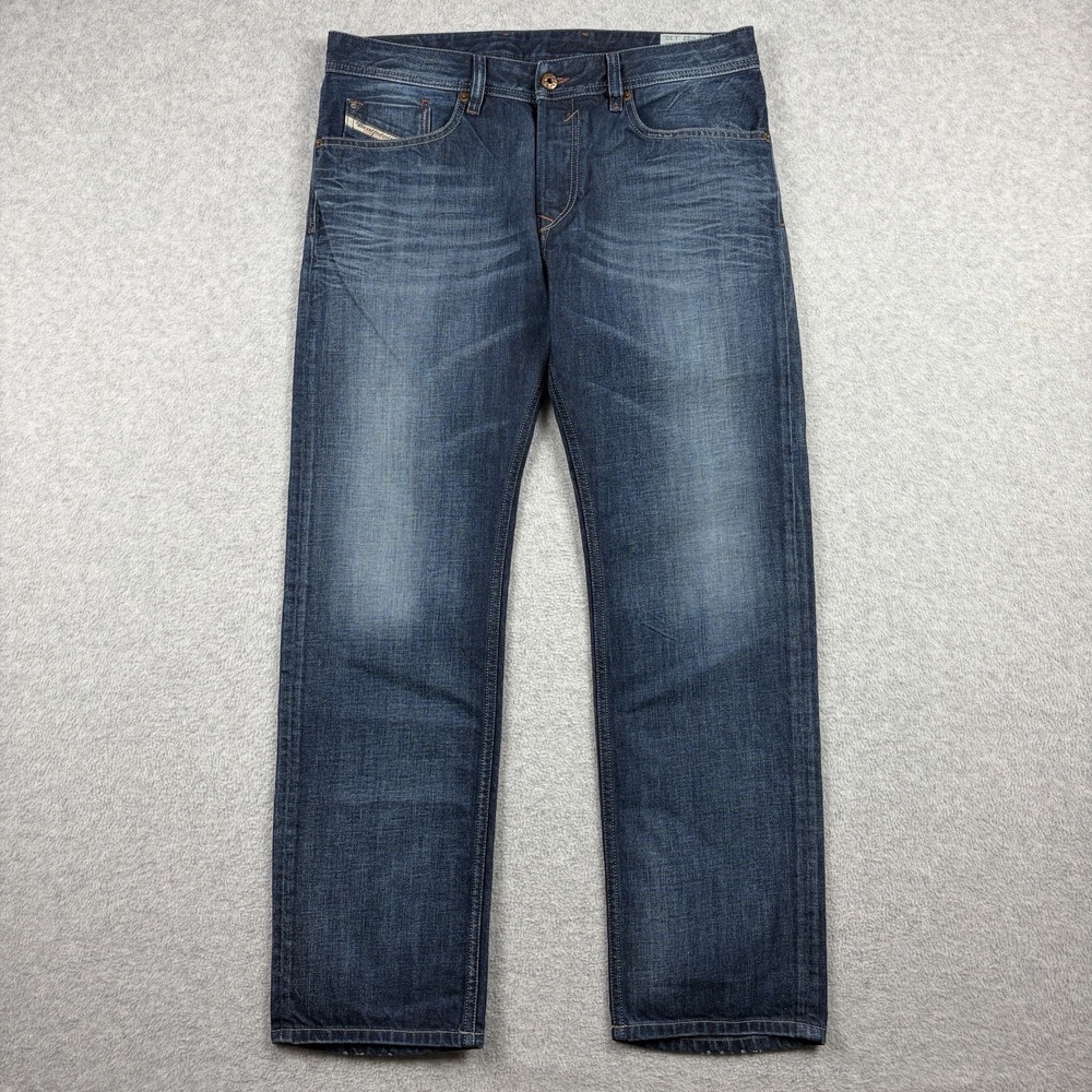 Diesel Jeans Mens 32x30 Blue Waykee Regular Straight Dark Wash Fading 0806U